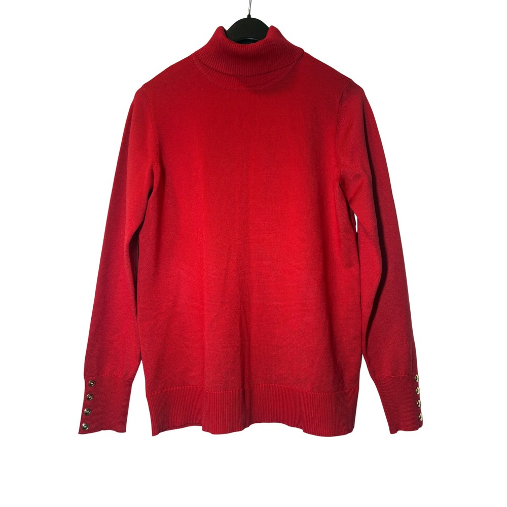 Carolyn Taylor Red Turtleneck Sweater Gold Button Cuffs Size L Rayon Blend